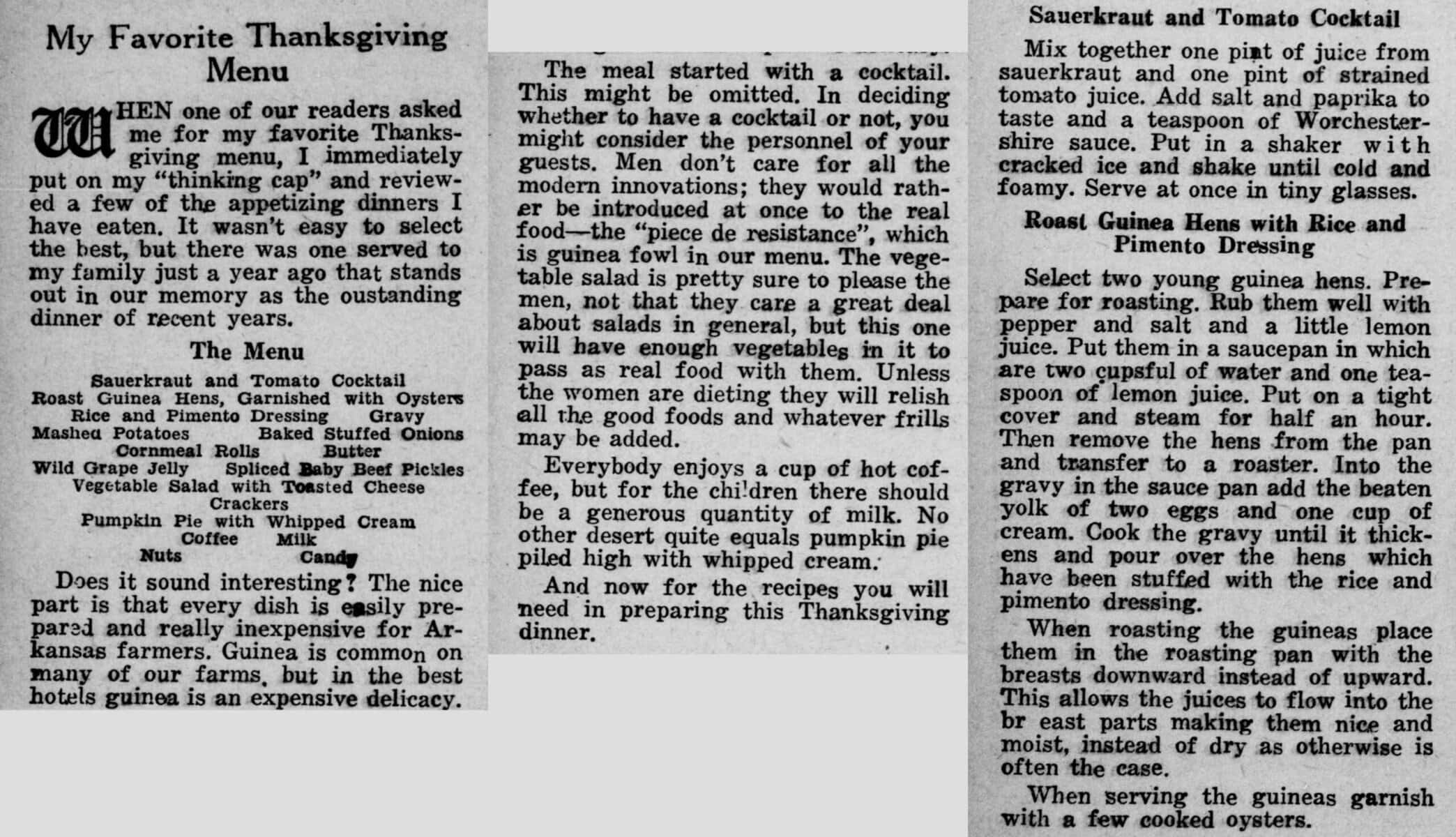 11 Arkansas Farmer 15 November 1930 Thanksgiving menu and two recipes scaled