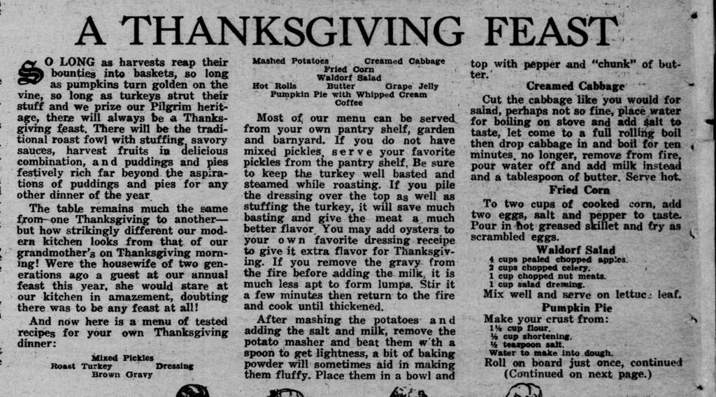 12 Arkansas Farmer 15 November 1931 Thanksgiving menu