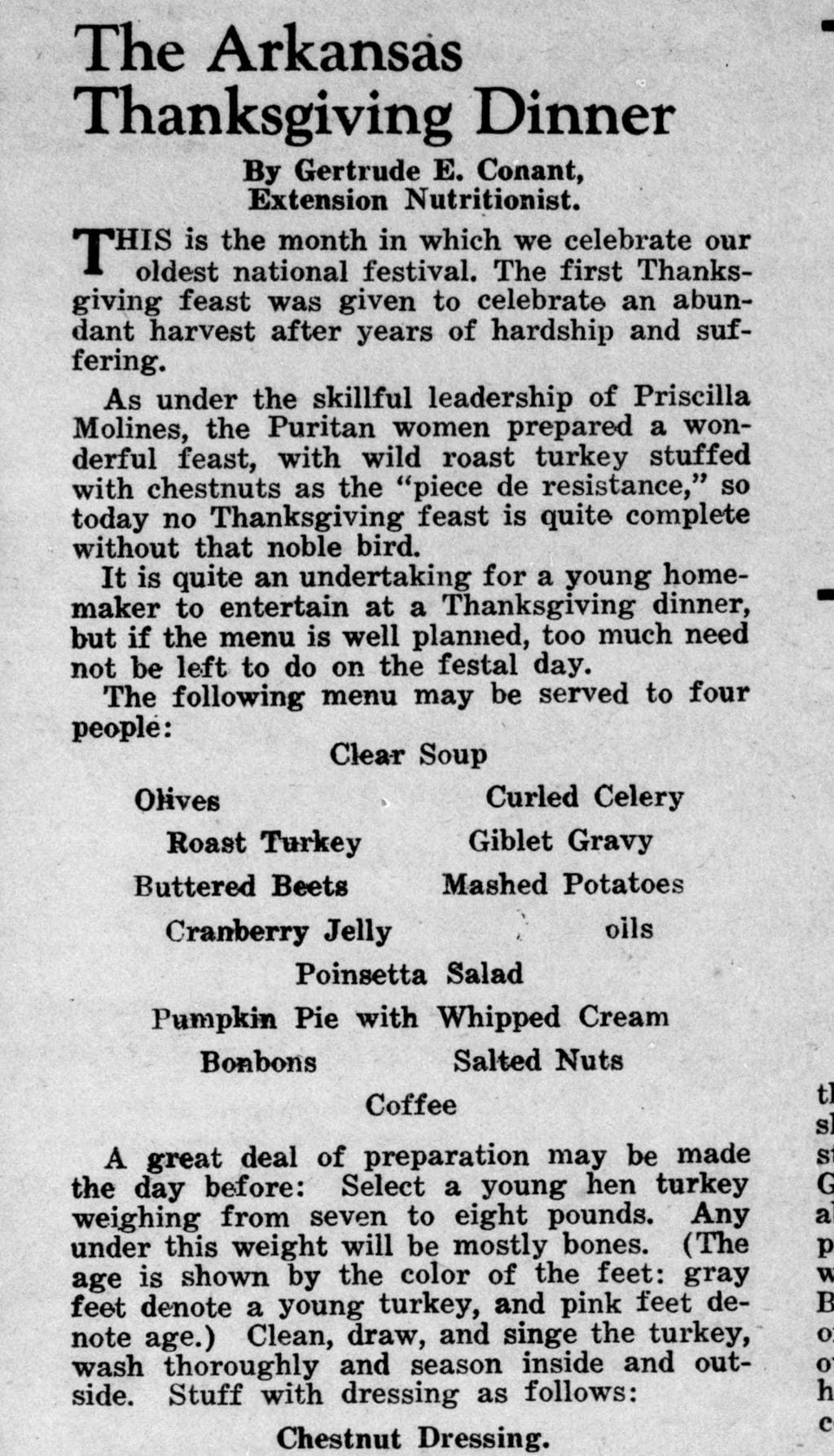 13 Arkansas Farmer 15 November 1934 Thanksgiving menu