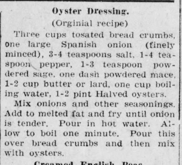 19 El Dorado Daily News 26 November 1924 Oyster Dressing recipe 1