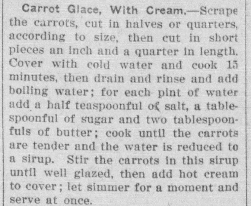 20 Pulaskian 11 November 1920 Carrot Glace with Cream recipe 1
